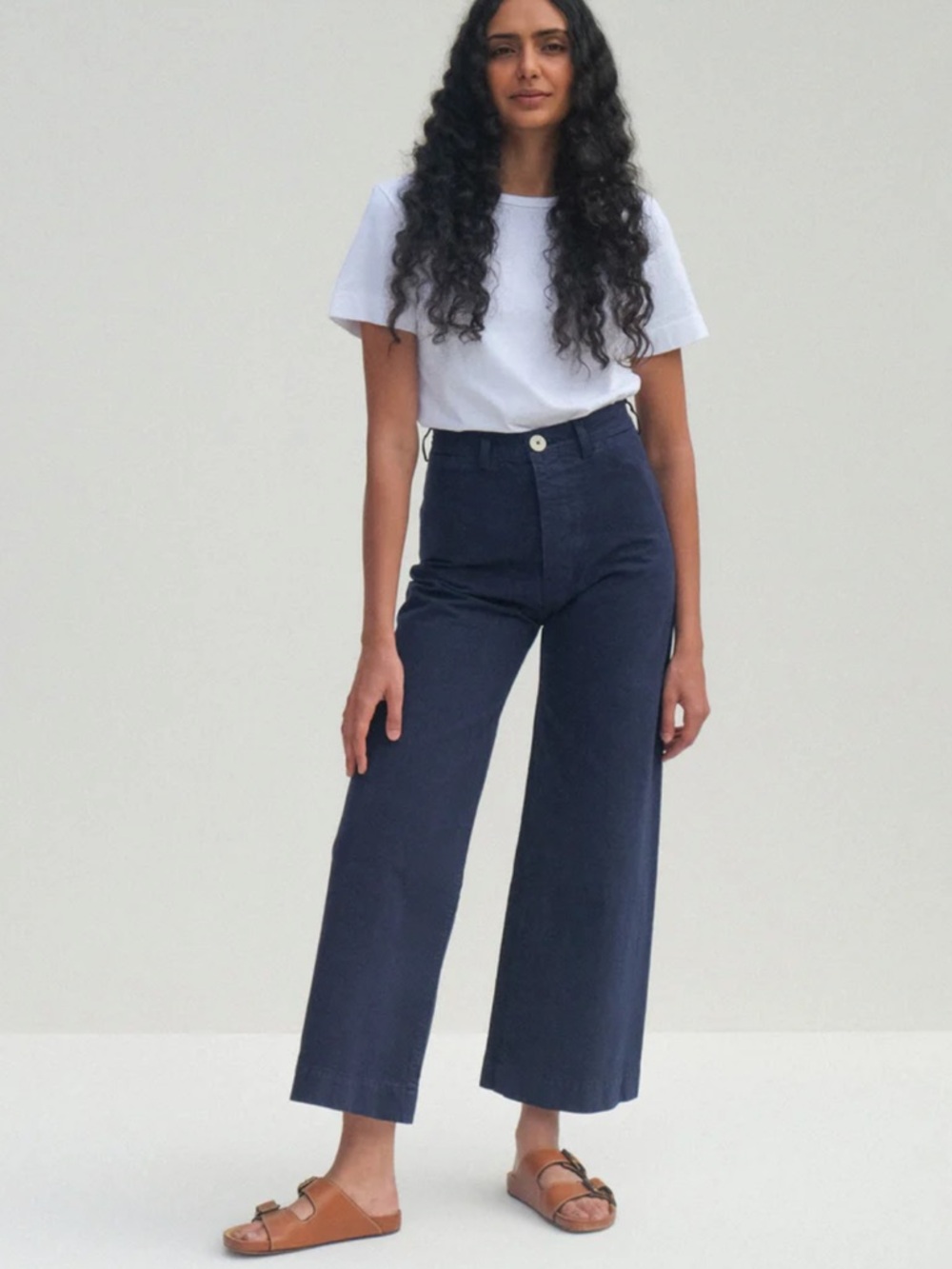 🇺🇸 Jesse Kamm Sailor Pant in Midnight Sz 4 Navy Cotton Canvas Wide Leg High Rise